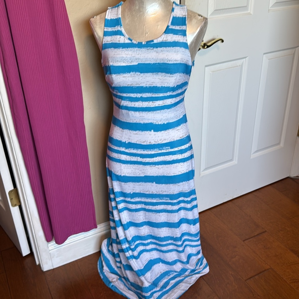 Bundle 2 knit long dresses- Hippie Rose Pink And  Blue&white Strappy back Dress - Picture 2 of 15